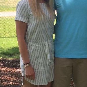 Loft linen dress white/light cream and navy